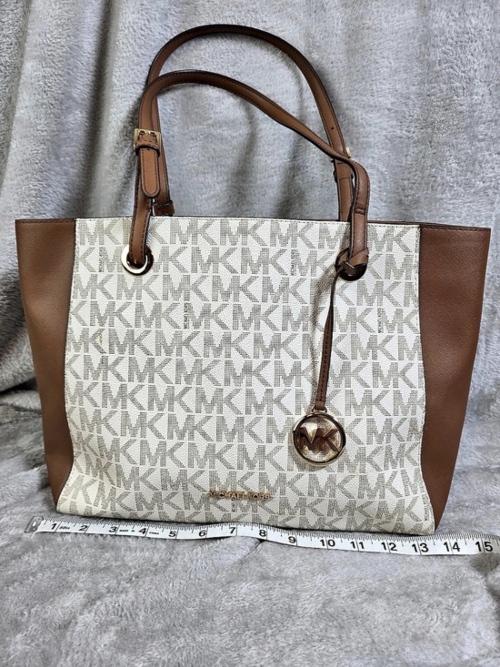 Michael Kors Jet Set Travel Large Top Zip Tote Brown & Cream
